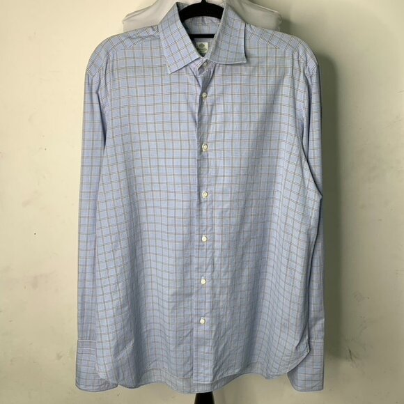 Borrelli Napoli Men's Blue Plaid Long Sleeve Button Down Shirt Size 15 1/2 - Picture 1 of 16